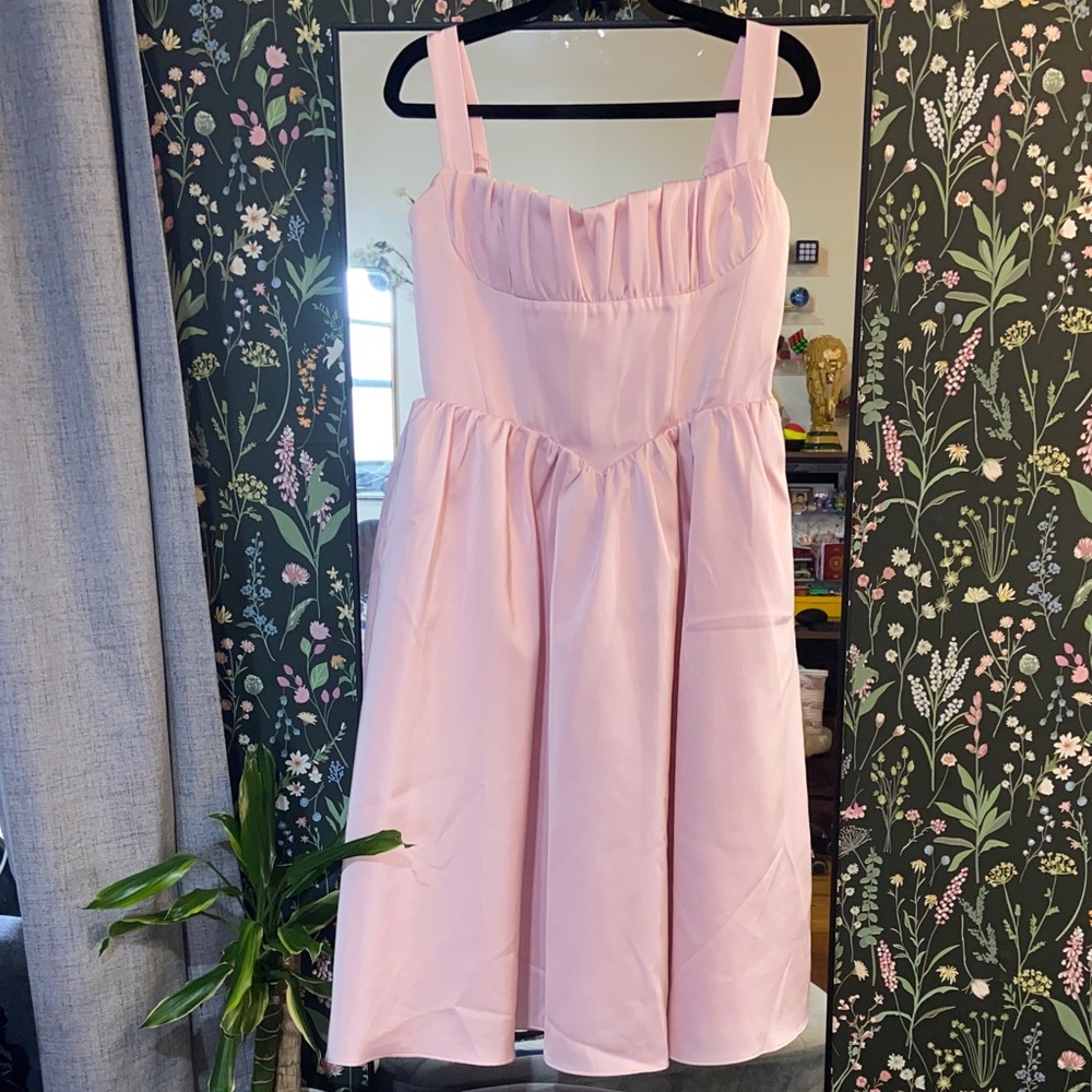 Oh Polly Girly Blush Pink Corset Sleeveless Party Coquette Midi Dress Size 8